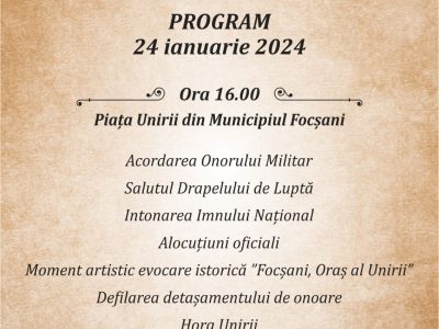 Programul manifestărilor dedicate celebrării a 165 de ani de la Unirea Principatelor Române