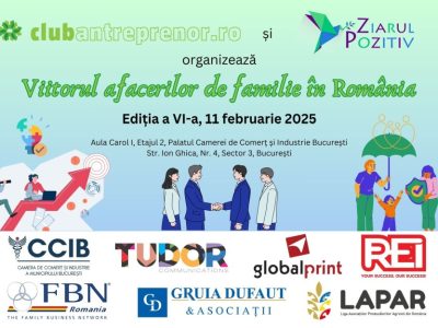 Club Antreprenor și Ziarul Pozitiv organizează pe 11 februarie 2025 conferința „Viitorul afacerilor de familie în România”