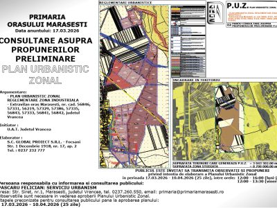 ANUNȚ CONSULTARE ASUPRA PROPUNERILOR PRELIMINARE PLAN URBANISTIC ZONAL – MĂRĂȘEȘTI
