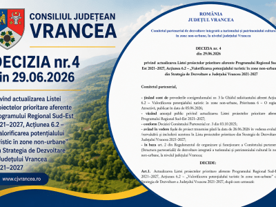 Lista proiectelor prioritare aferente Programului Regional Sud-Est 2021–2027, Acțiunea 6.2 – „Valorificarea potențialului turistic în zone non-urbane” din Strategia de Dezvoltare a Județului Vrancea 2021-2027